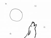 Dibujo de lobo aullando a la luna