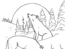 Dibujo de lobo con luna llena